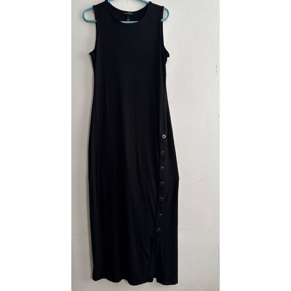 White House Black Market Black Maxi Sleeveless w/ Side Buttons Dress Medium